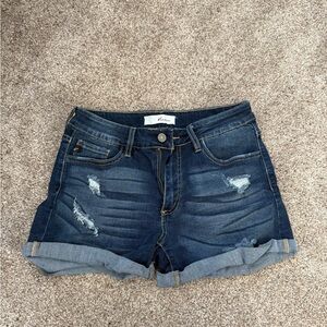 KanCan Dark Blue Distressed Jean Shorts